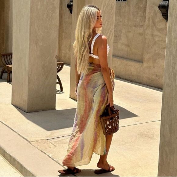 Zara 2 piece set of tie dye ramie shirt and wrap skirt - Picture 3 of 11